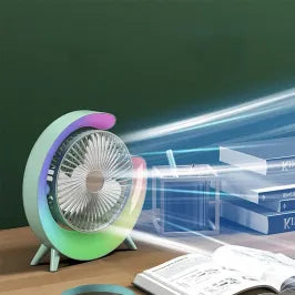 Ventilador de mesa portátil blanco con luz RGB
