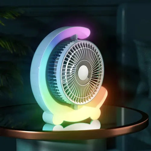 Ventilador de mesa portátil blanco con luz RGB